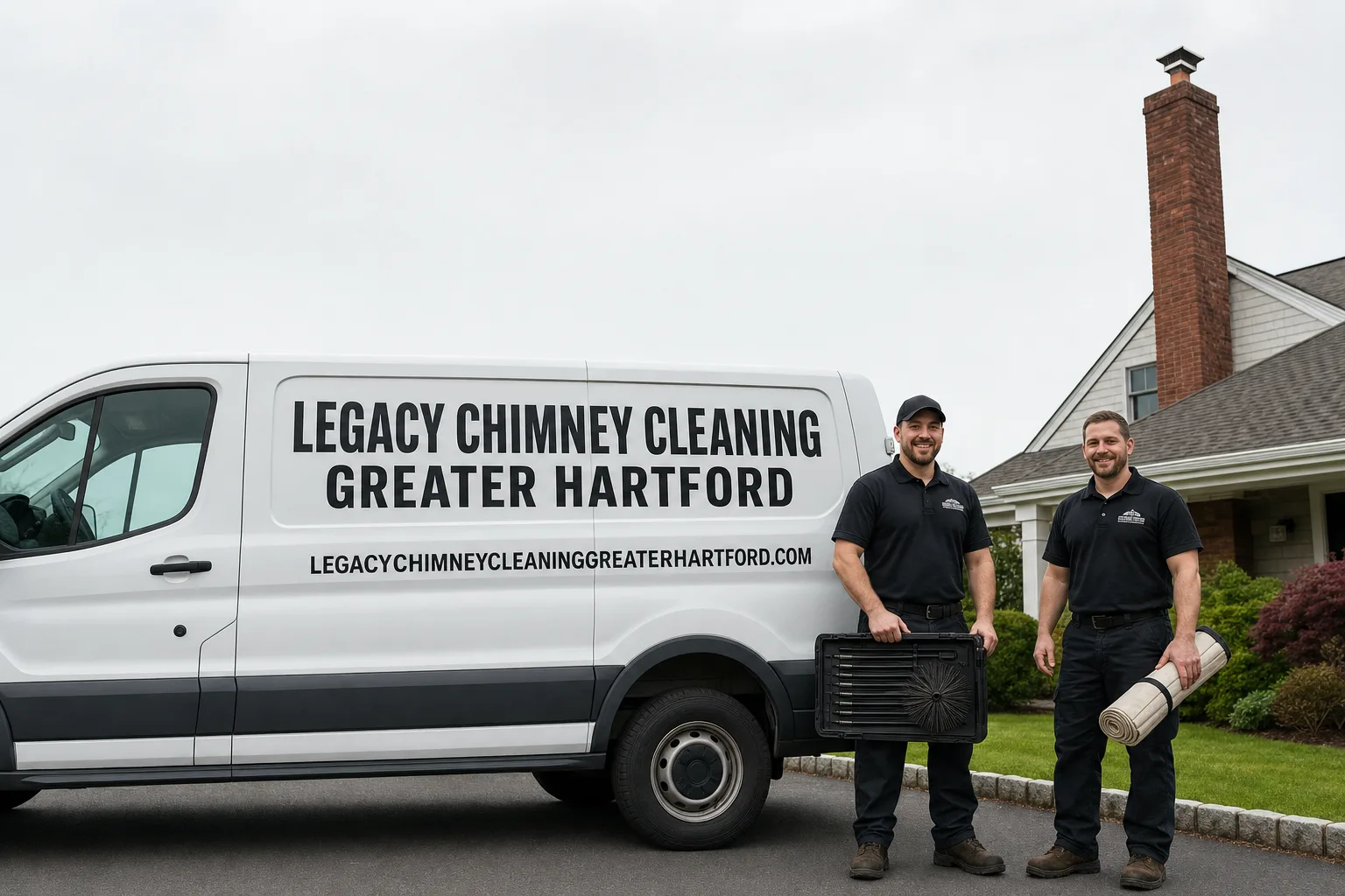 Legacy Chimney Cleaning Greater Hartford service vehicle and crew in Hartford, CT